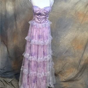 Elegant Lavender Ruffled Gown